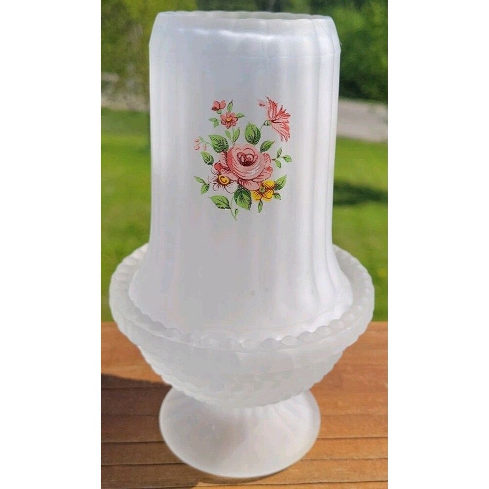 Frosted Glass Fairy Lamp With Roses Decal Cottage Core Decor BOHO Granny